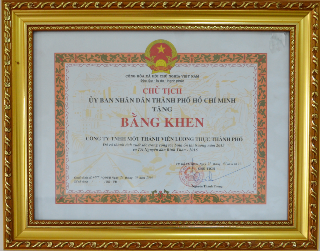 Bằng khen của UBND Thành phố năm 2016